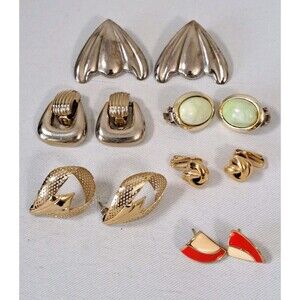VTG Lot of 7 Pairs Earrings Enamel Faux Jage Gold and Silver Tone Estate